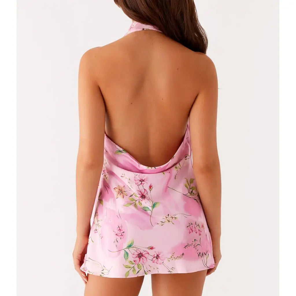 Cowl V-neck Floral A-Line Vacation Dress