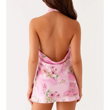 Cowl V-neck Floral A-Line Vacation Dress