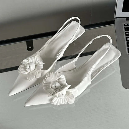 Sexy Flower Pointed Toe Thin Low Heels Pumps for Women
