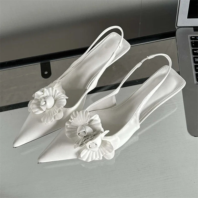 Sexy Flower Pointed Toe Thin Low Heels Pumps for Women