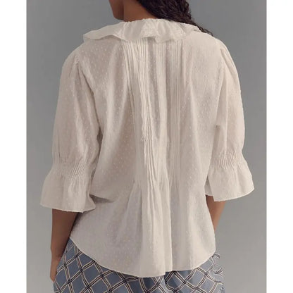 Ruffle Trim Swiss Dot Blouse