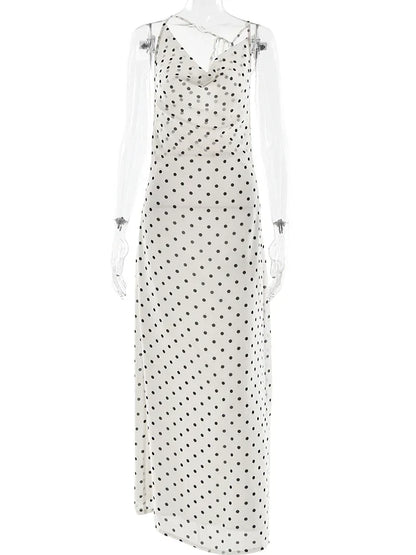 Polka Dot Backless Spaghetti Strap Party Maxi Dress
