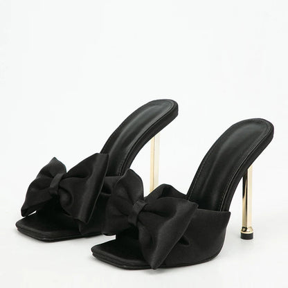 Orange Silk Butterfly-knot High Heels Women Slippers