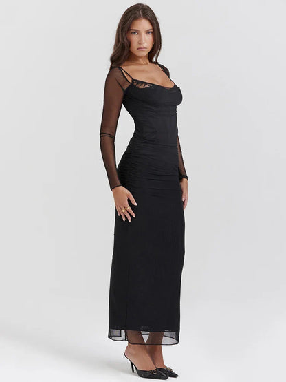 Sheer Mesh Black Strapless Bodycon Dress