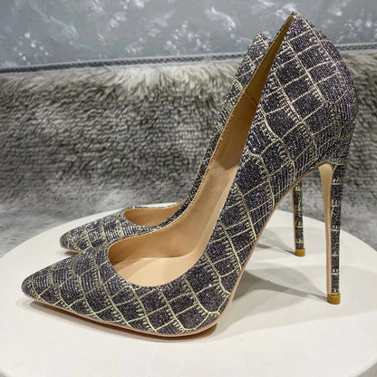 Green Glitter Embossed Crocodile Effect Pointy Toe High Heel Party Dress Shoes for Women
