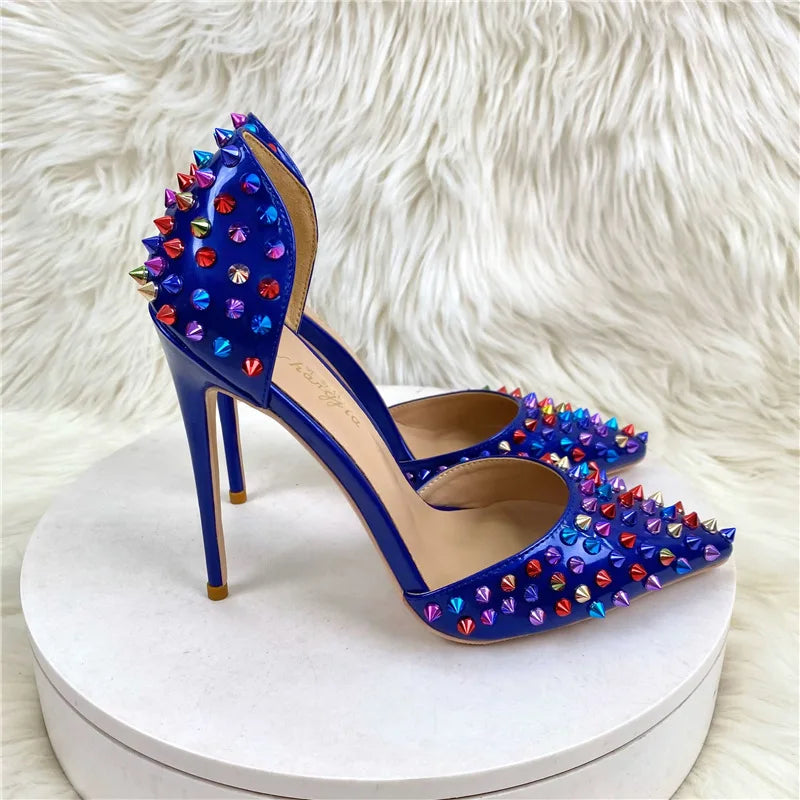 Blue Spikes Rivets Gladiator Sandals for Summer