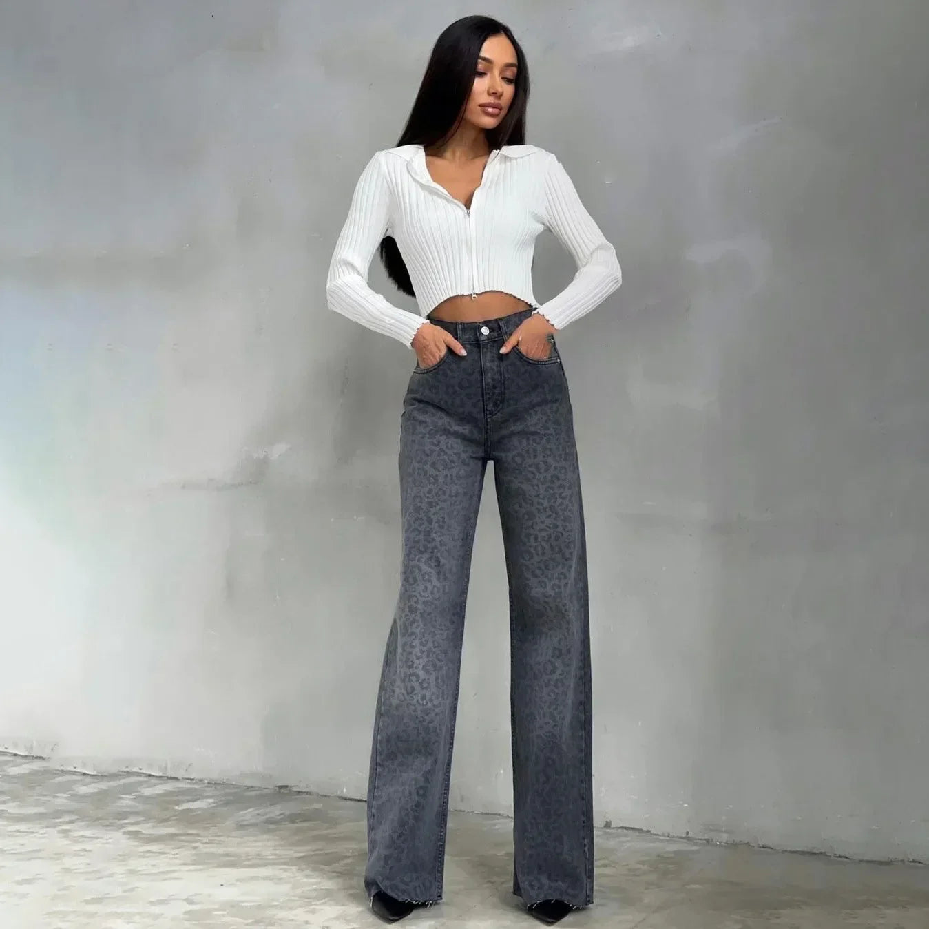 | Leopard Straight Jeans