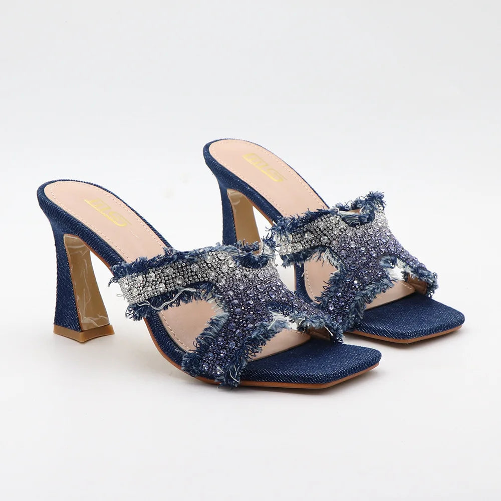Rhinestone high-heeled slippers