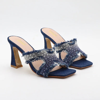 Rhinestone high-heeled slippers