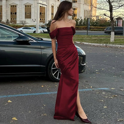 One Shoulder Lace Up Slit Prom Dress