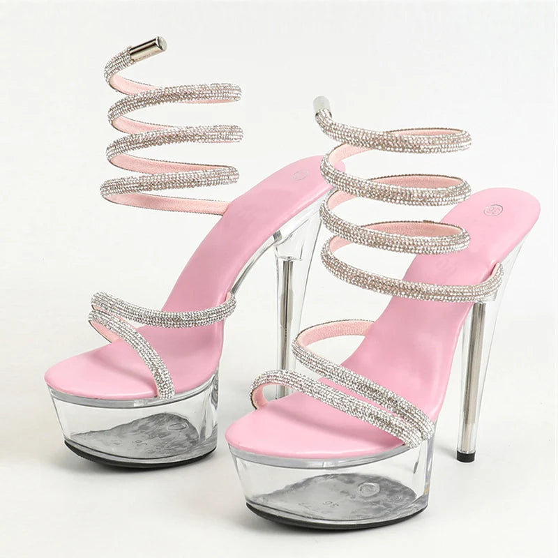 Rhinestone Ankle Snake Twine Platform Sandals for Women