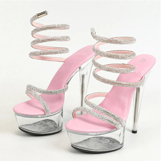 Rhinestone Ankle Snake Twine Platform Sandals for Women
