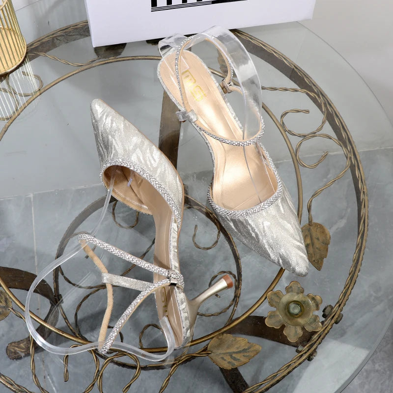 Rhinestone drill T-belt high-heeled sandals for women