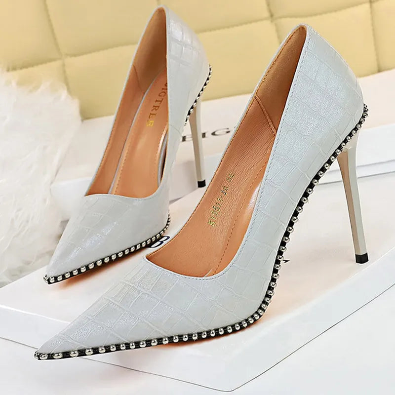 White Patent Leather High Heel Stiletto Pumps for Luxury Parties