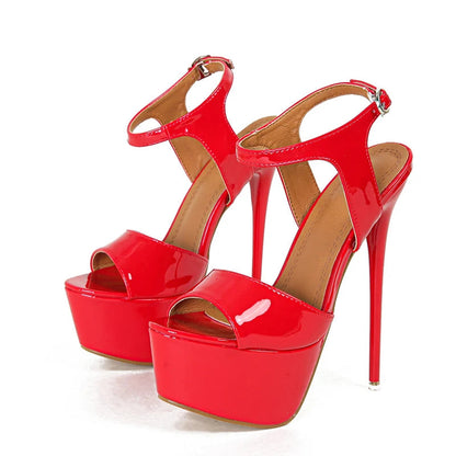 Black Patent Leather Super High Heels Platform Sandals