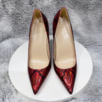 Red Snakeskin Print Women Sexy Pointy Toe High Heel Shoes