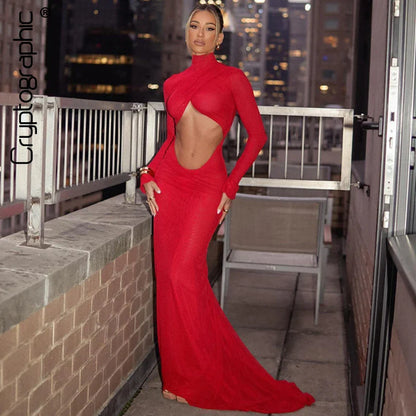 Red Ruched Cut Out Maxi Dress