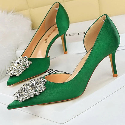 Rhinestone Kitten Heels Elegant Luxurious Banquet Shoes Pointed High Heels for Women