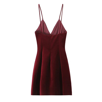 Red Velvet Spaghettis Strap Mini Dress