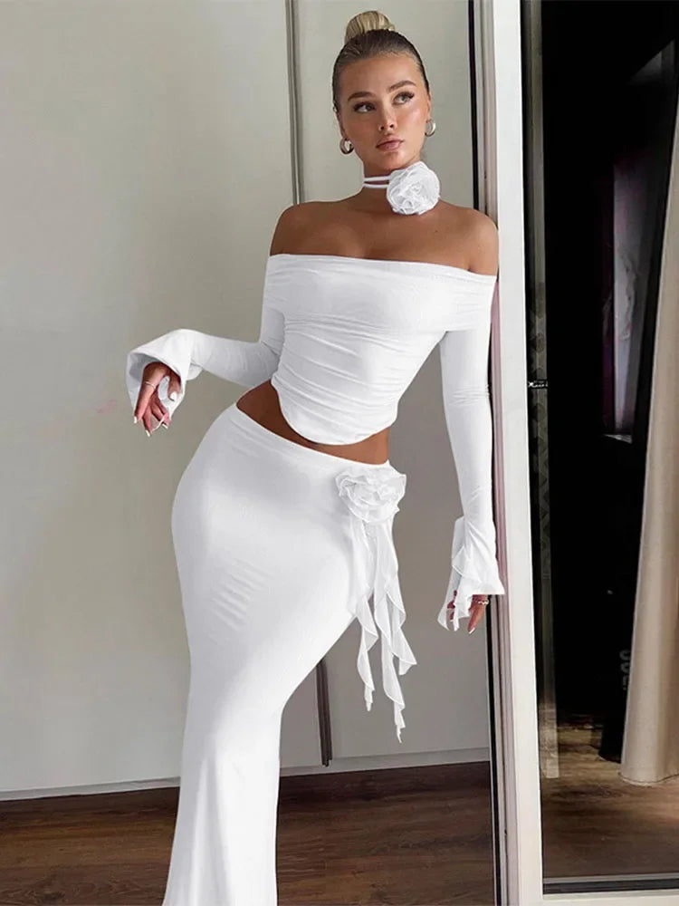 Backless Lace Up Skirt Two Piece Set