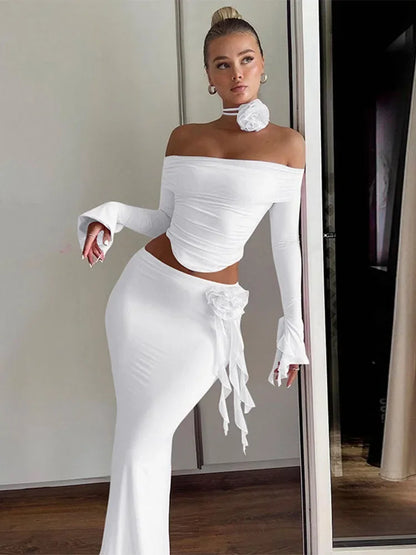 Backless Lace Up Skirt Two Piece Set