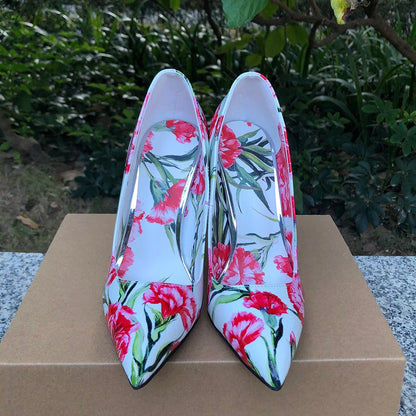 11cm Metal High Heel Women Floral Pointy Toe Stilettos Shoes for Summer