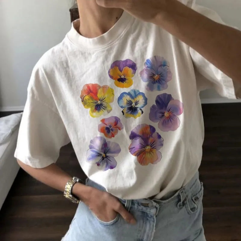 Flower Pattern Round Neck Baby T-shirt