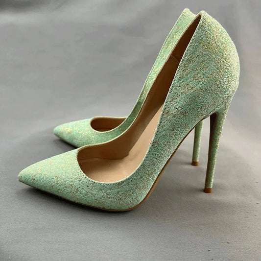 Green Glitter Pointy Toe High Heel Shoes for Women