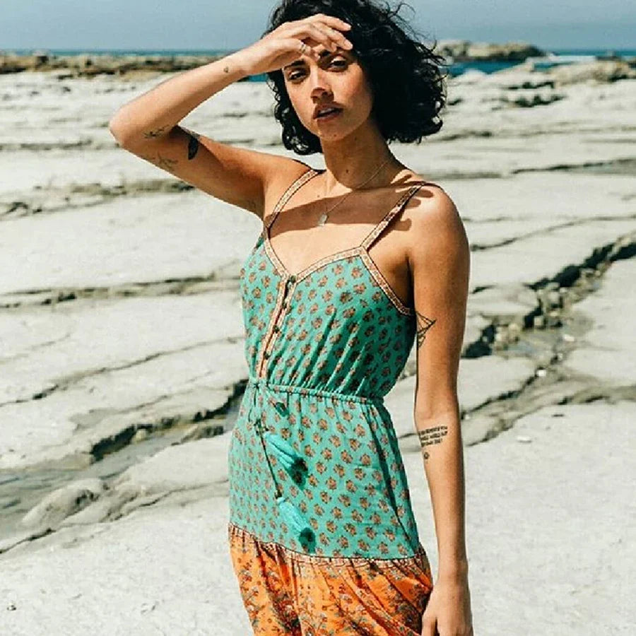Sleeveless Strap Mini Rayon Floral Boho Dress