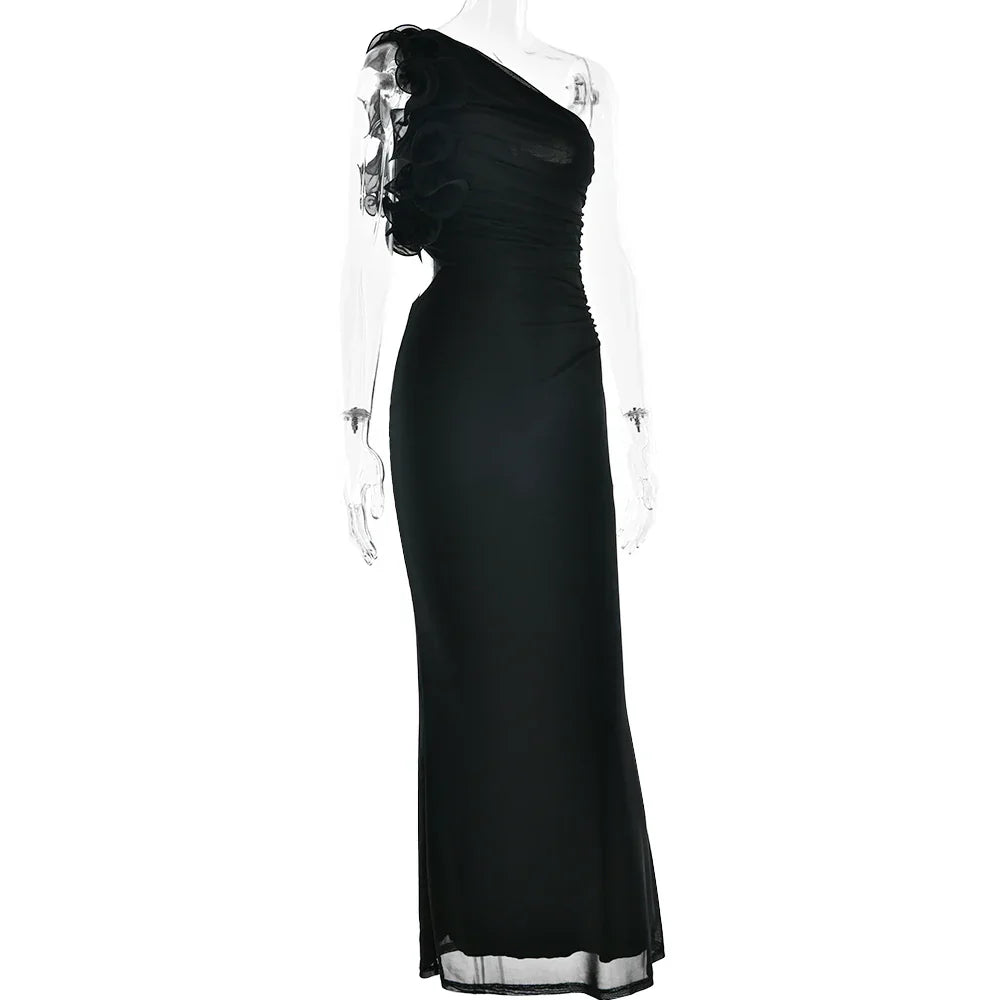 One Shoulder Ruffles Women Maxi Dress