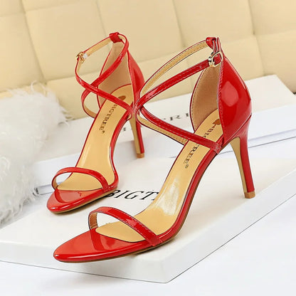 Open Toe High Heels Patent Leather Women Stiletto 11cm 7.5cm