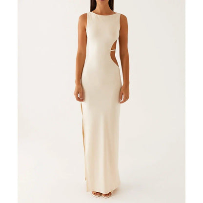 Solid Color Sleeveless Boa Bodycon Dress