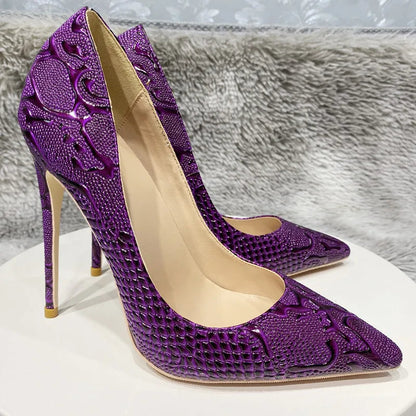 Embossed Crocodile Women Sexy Pointy Toe High Heel Shoes