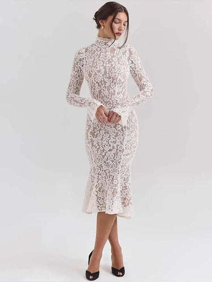 Lace Slim Bodycon Lined Midi Dress