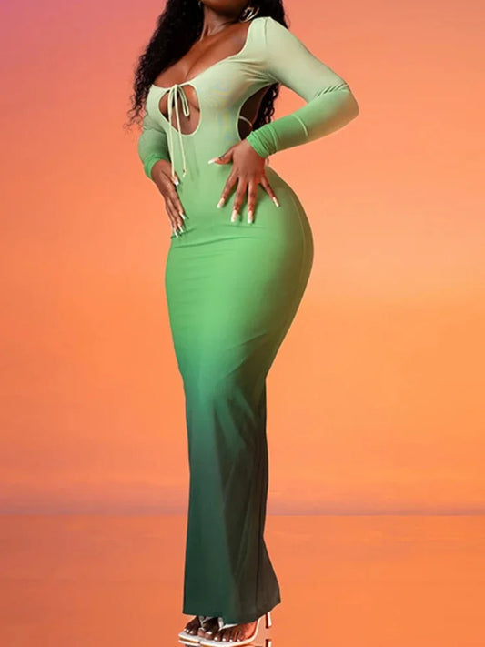 Gradient Hollow Cross Strap Maxi Dress