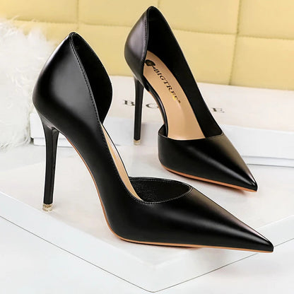 Black Leather High Heel Pumps for Women - Fashionable Wedding Shoes