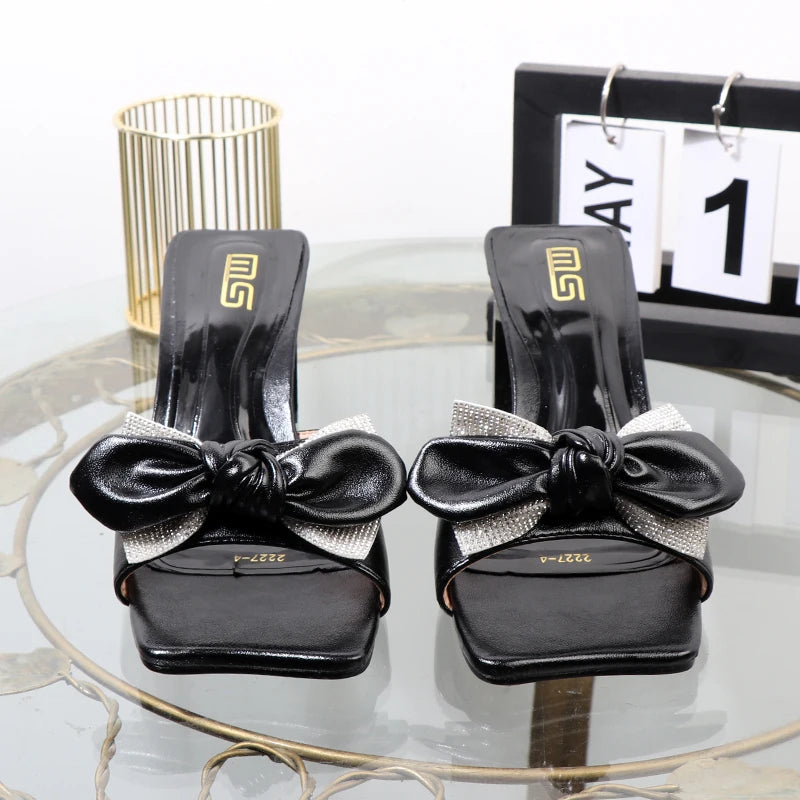 Bow Slippers for Summer with High-Heeled Sandals