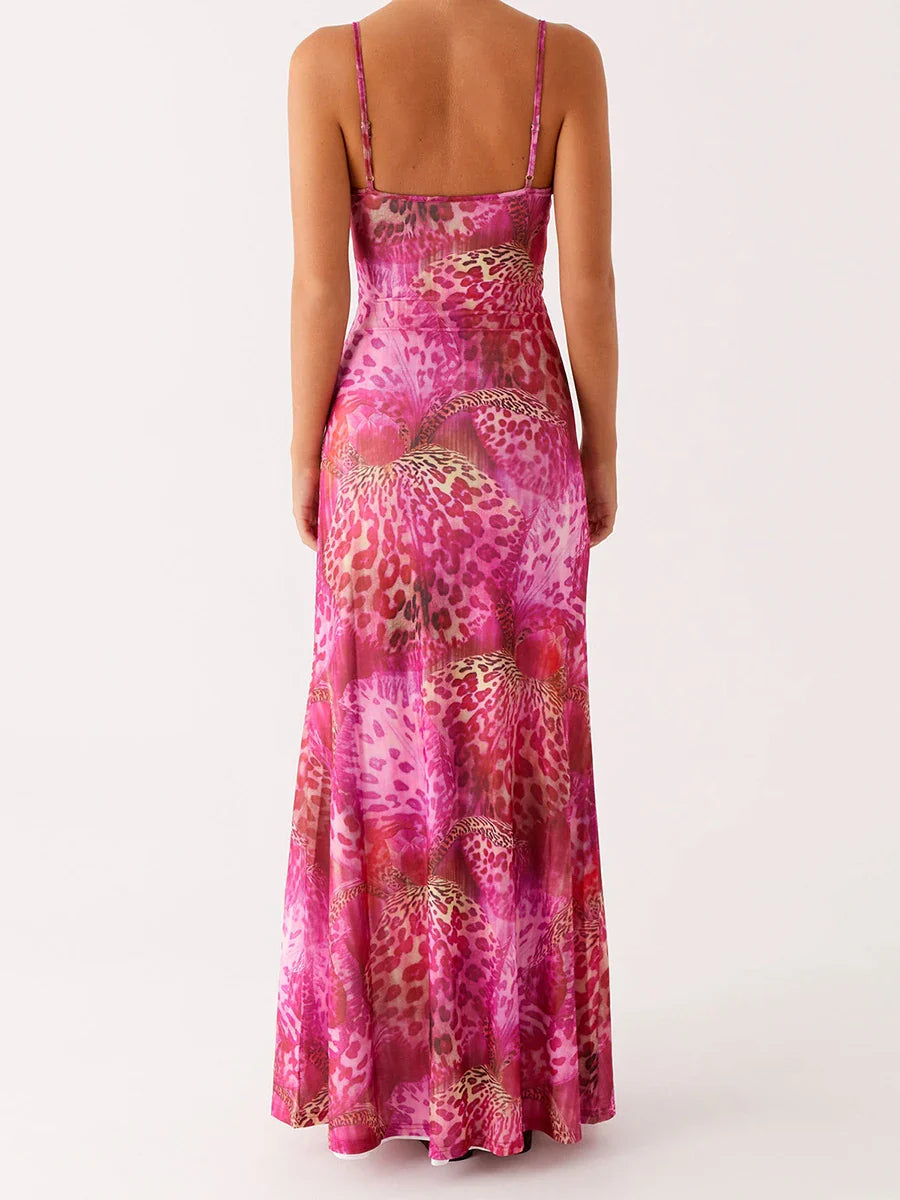 Slim Spaghetti Strap Long Floral Dress