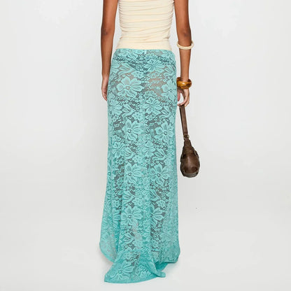 Elegant Sheer Lace High Waist Skirt