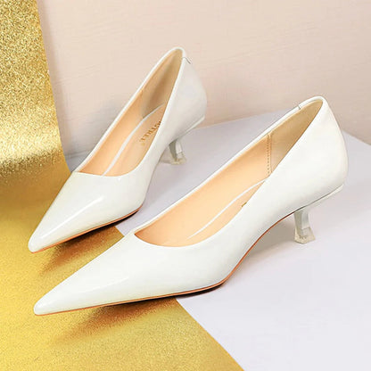 Mid Heel Women Shoes in Patent Leather