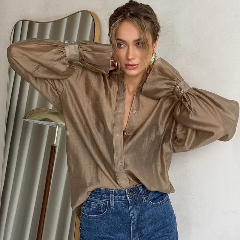 Commuting See-Through Flare Blouse