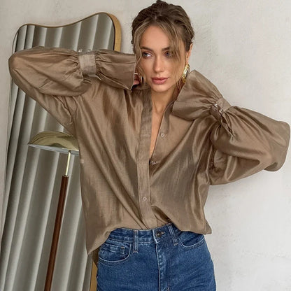 Commuting See-Through Flare Blouse