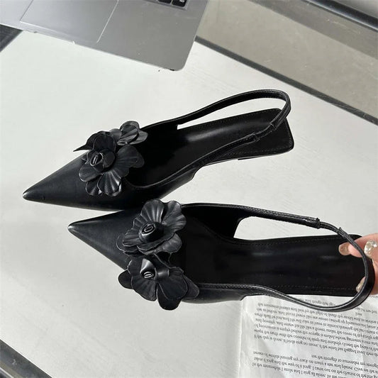 Sexy Flower Pointed Toe Thin Low Heels Pumps for Women