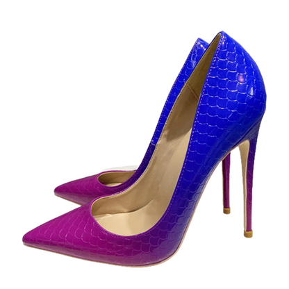 Blue Pink Crocodile Effect Women Sexy High Heel - 8cm, 10cm, 12cm