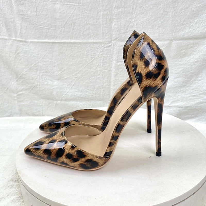 Leopard Side Open Pointy Toe High Heel Shoes for Women