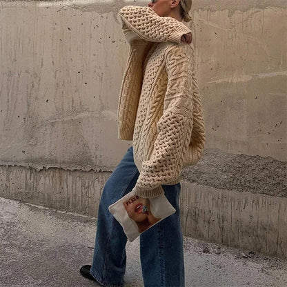 Oversized Knit Twist Pullovers Women Loose Lazy O-Neck Long Sleeve Solid Sweaters Female Autumn New Casual Street Knitwear