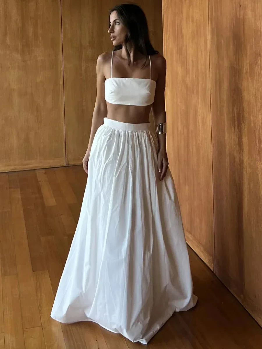 Striped Hollow Knitted Skirt Two Piece Set