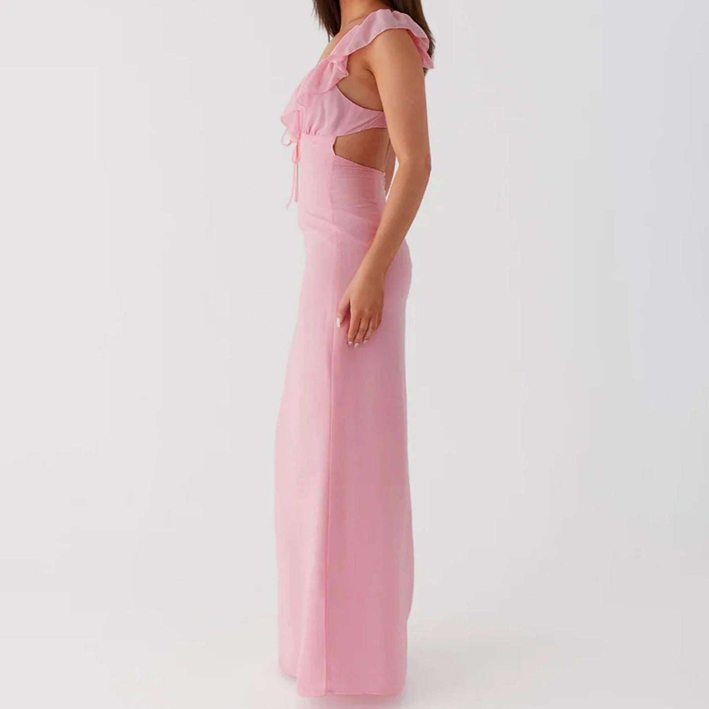 Trim V Neck Slim Solid Col Bodycon Dress