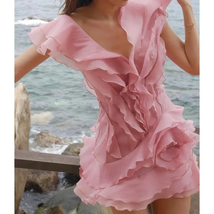 Ruffle Layered Boat Neck Mini Dress