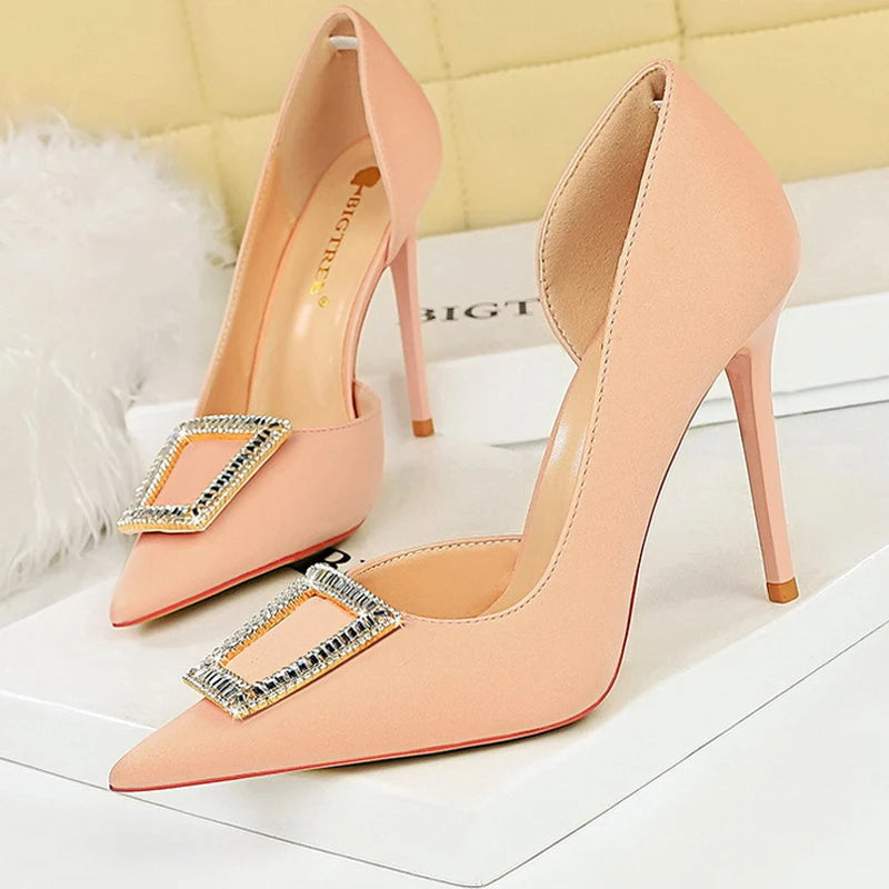 Metal Rhinestone Lady Heels Luxury Party Shoes Elegant High Heels for Women
